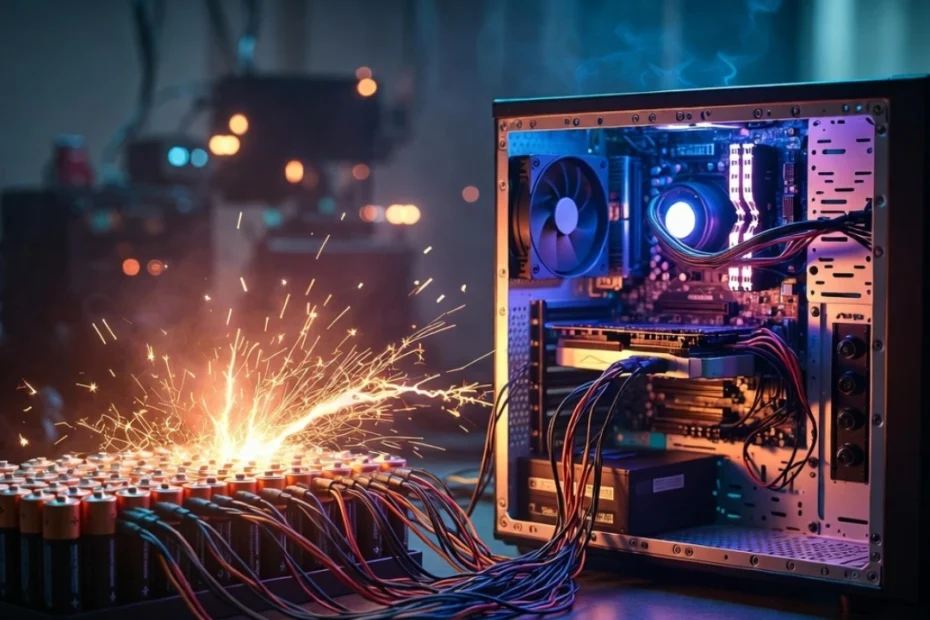 56 AA-batterier driver en stationär PC – men den stänger av på under 5 minuter