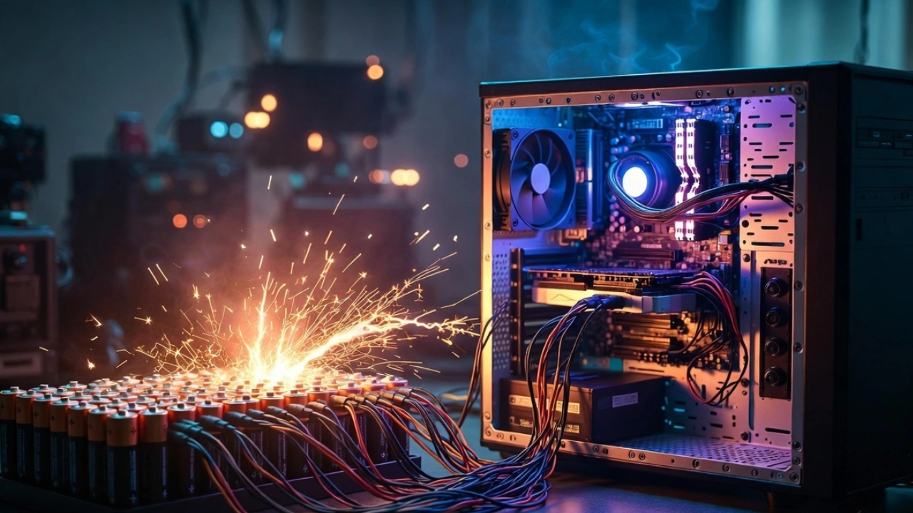 56 AA-batterier driver en stationär PC – men den stänger av på under 5 minuter